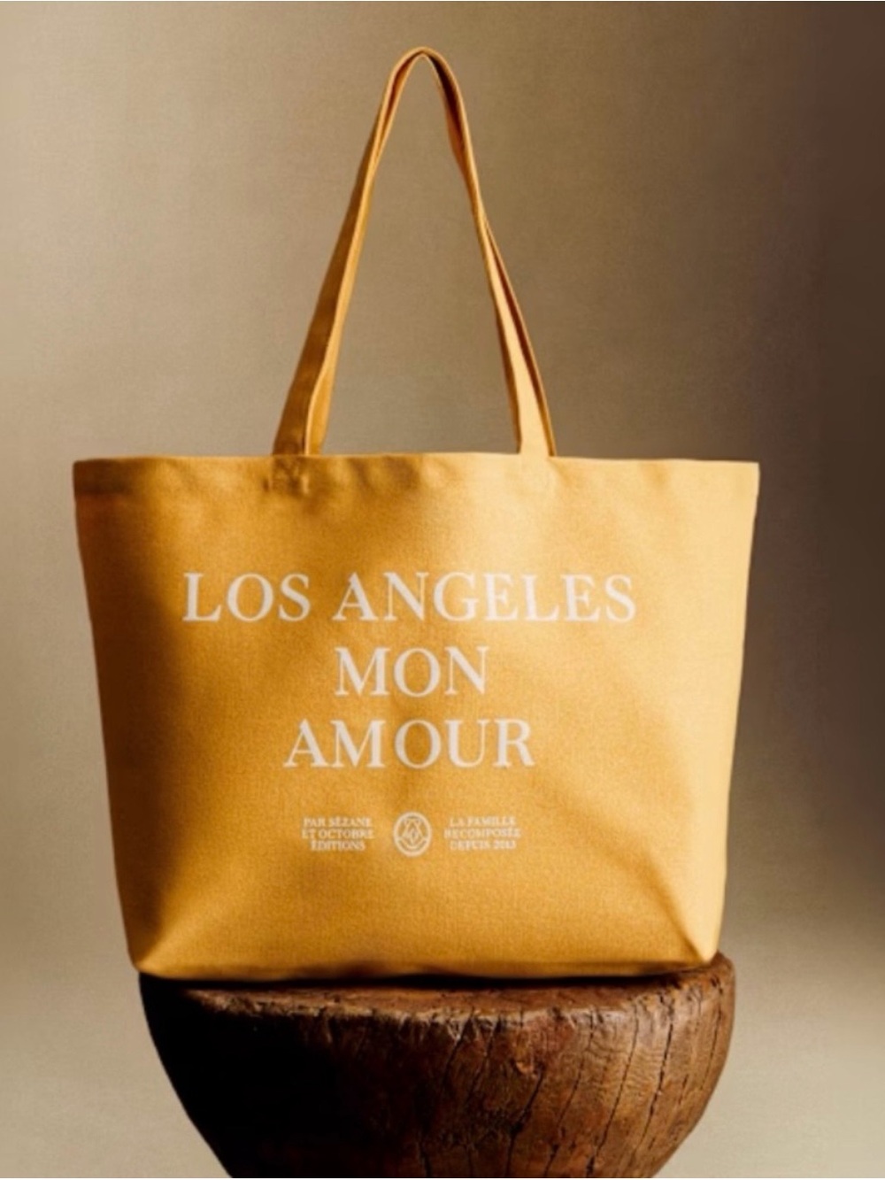 Sezane Canvas Tote - Yellow 'Los Angeles Mon Amour'